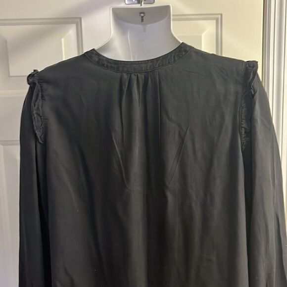 Old Navy Rustic Faded Black Ruffled Pullover Button Crew Neck Shirt Dress-Large - Picture 12 of 16